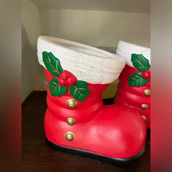 Vintage Kitschy Christmas Santa Boot Planter Set❤️🎄🌿 - Picture 3 of 15